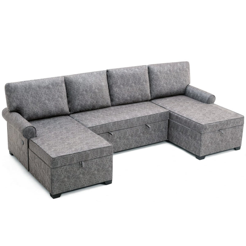 108.75" Sectional U-Shaped Sofa with 2 USB Chargers,2-seat Sofa Bed With Double Storage Chaise longue,Sleeper Independent Used as Coffee Table,Seating Capacity 6 - Atlantic Fine Furniture Inc