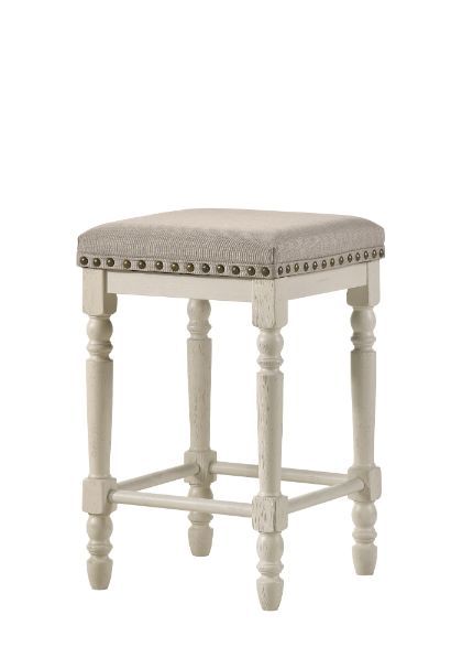 Tasnim - Stool (Set of 2) - Tan Fabric & Antique White Finish - Atlantic Fine Furniture Inc