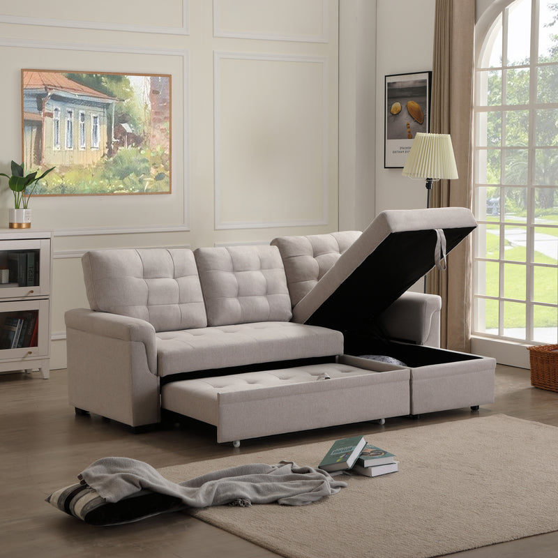 Upholstery Sleeper Sectional Sofa Beige