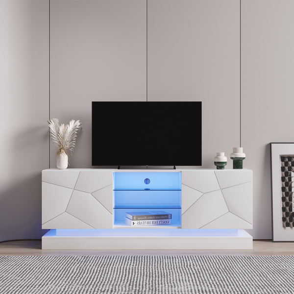 TV Cabinet Wholesale, White TV Stand with Lights, Modern LED TV Cabinet with Storage Drawers, Living Room Entertainment Center Media Console Table