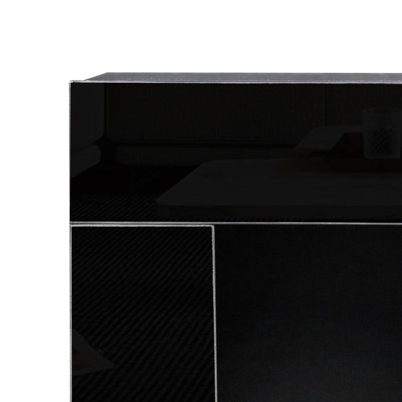 Black Modern contracted LED TV Cabinet with Storage Drawers，4 Storage Cabinet with Open Shelves for Living Room Bedroom