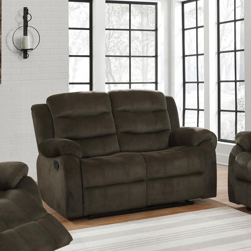 Rodman - Upholstered Padded Arm Reclining Loveseat - Olive Brown - Atlantic Fine Furniture Inc