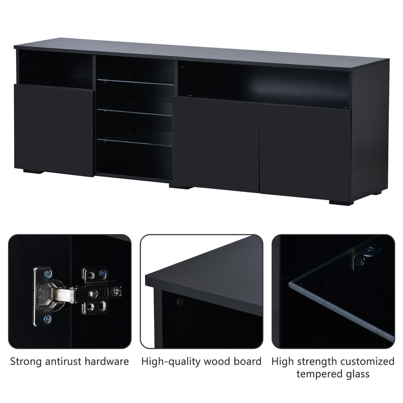 U-Can Modern, Stylish Functional TV stand with Color Changing LED Lights, Universal Entertainment Center, High Gloss TV Cabinet for 70+ inch TV, Black