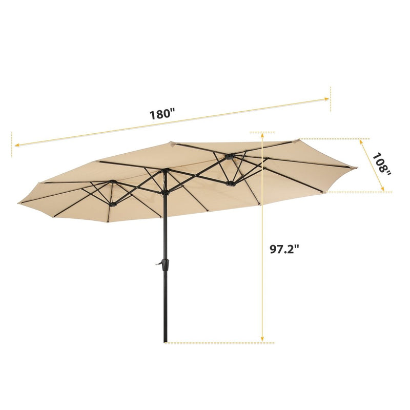 15x9ft Large Double-Sided Rectangular Outdoor Twin Patio Market Umbrella w/Crank-tan - Atlantic Fine Furniture Inc