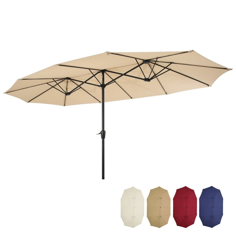 15x9ft Large Double-Sided Rectangular Outdoor Twin Patio Market Umbrella w/Crank-tan - Atlantic Fine Furniture Inc