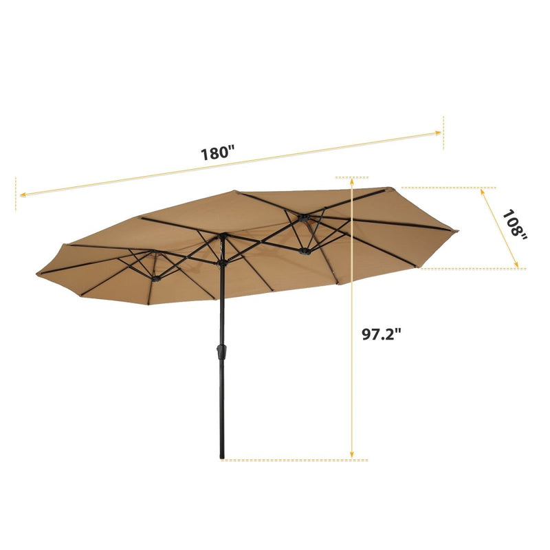 15x9ft Large Double-Sided Rectangular Outdoor Twin Patio Market Umbrella w/Crank- taupe - Atlantic Fine Furniture Inc