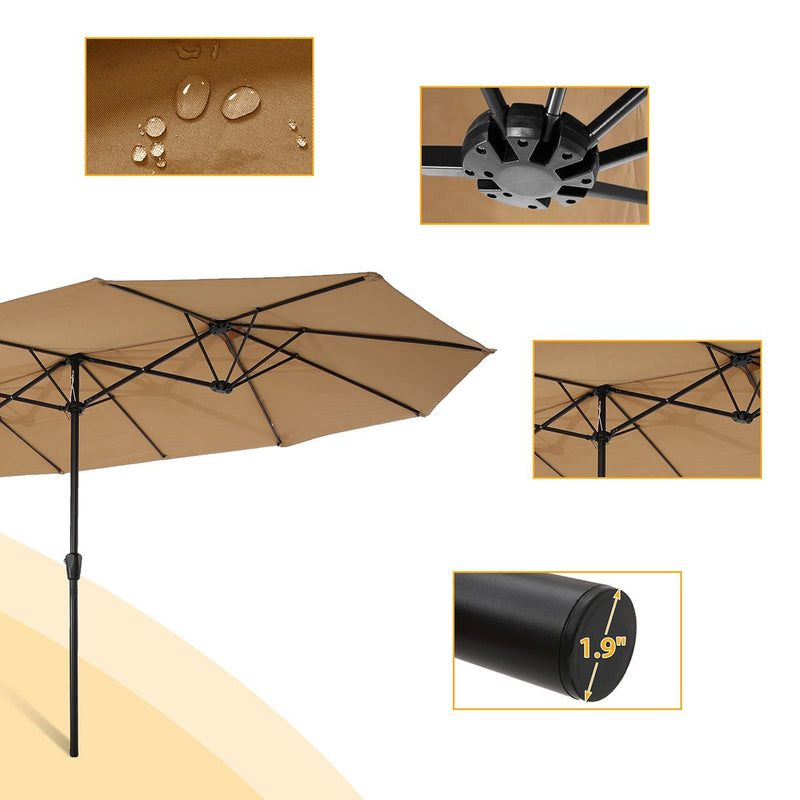 15x9ft Large Double-Sided Rectangular Outdoor Twin Patio Market Umbrella w/Crank- taupe - Atlantic Fine Furniture Inc