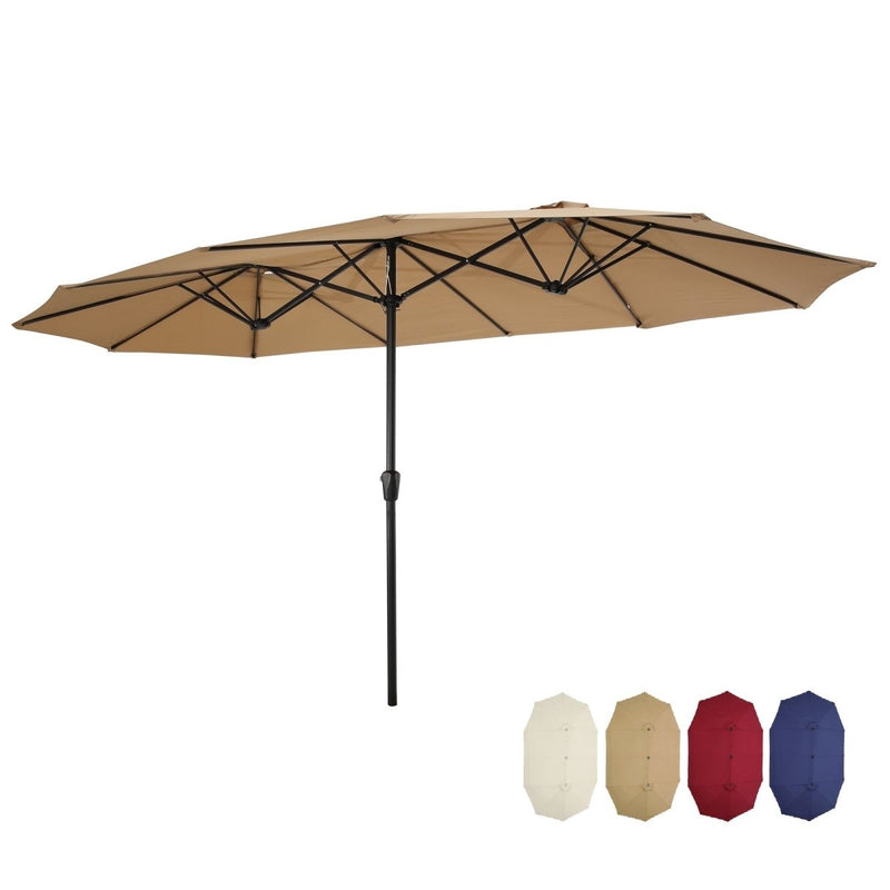 15x9ft Large Double-Sided Rectangular Outdoor Twin Patio Market Umbrella w/Crank- taupe - Atlantic Fine Furniture Inc