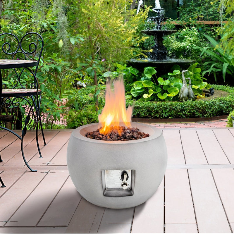 16" Modern Grey Round Propane Gas Fire Pits for Outdoor - Atlantic Fine Furniture Inc