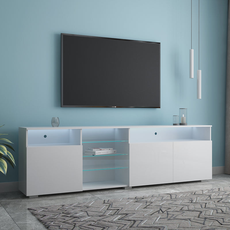 TV Stand  High Gloss Doors Modern TV Stand LED (White)