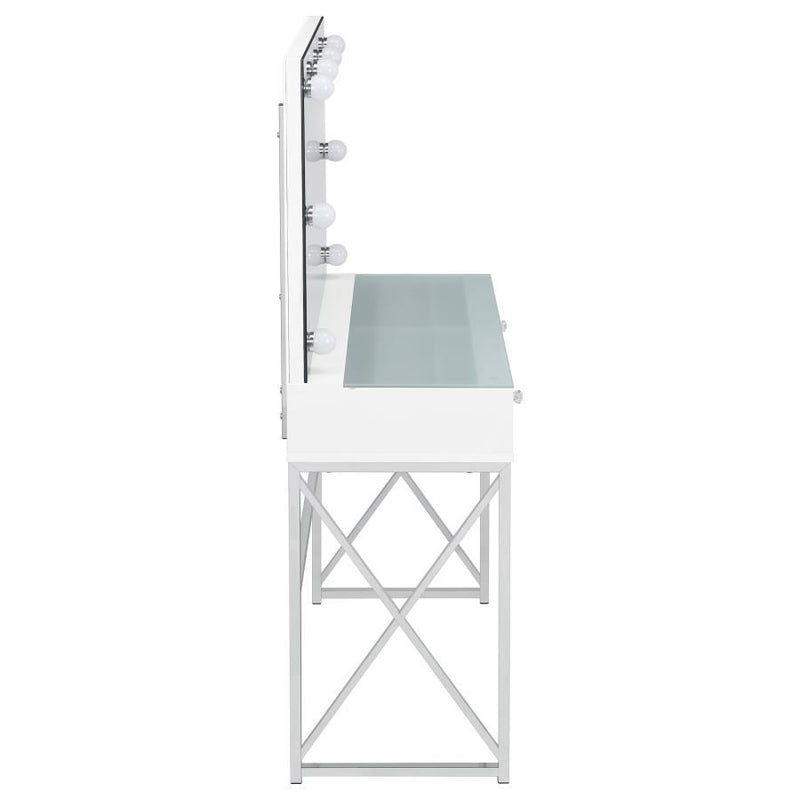 Eliza - Vanity Set With Lighting & Stool - White And Chrome