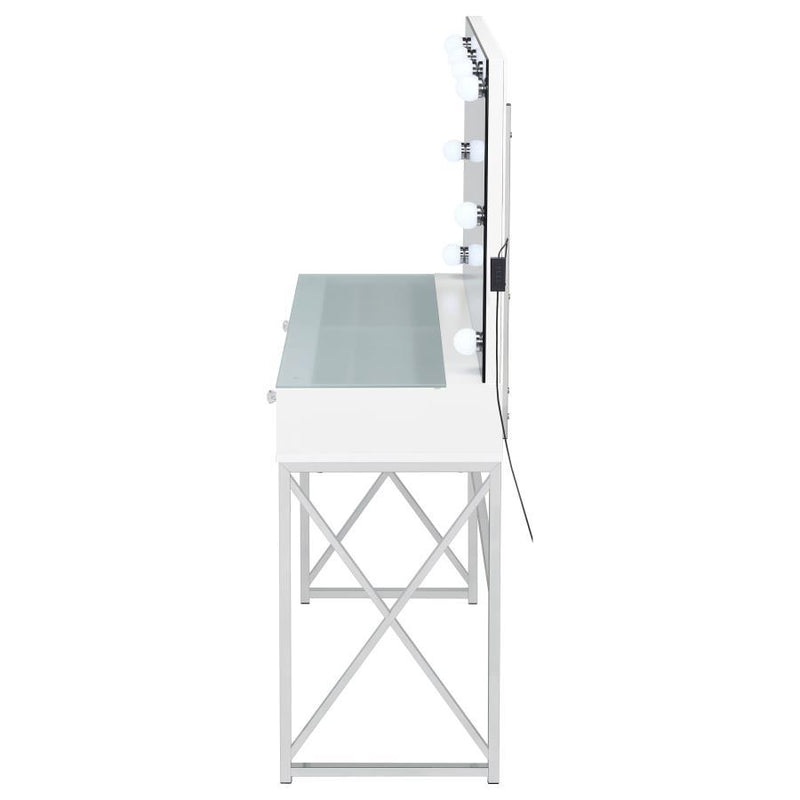 Eliza - Vanity Set With Lighting & Stool - White And Chrome