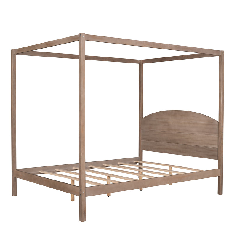 Queen Size Canopy Platform Bed with Headboard and Support Legs,Brown Wash