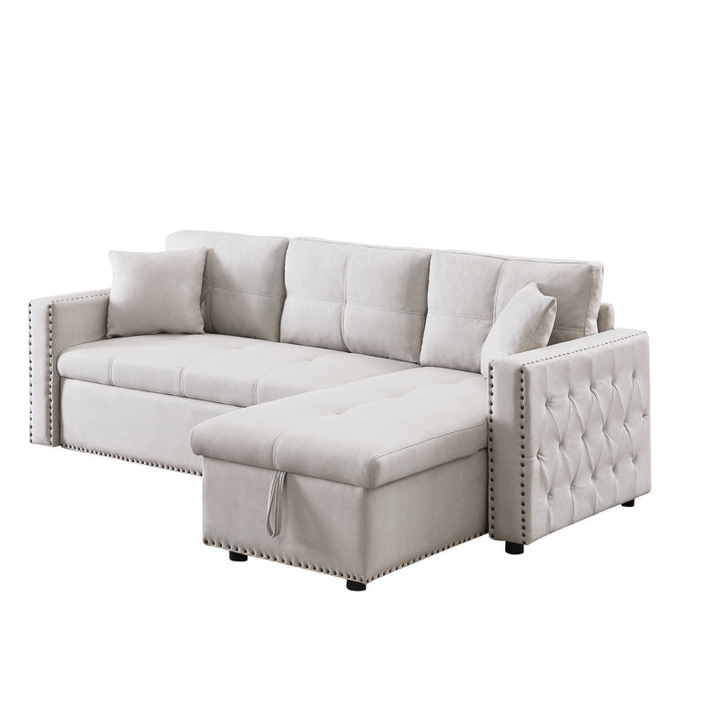 Artemax 87.7“Leathaire Reversible Sleeper Sectional Sofa with storage