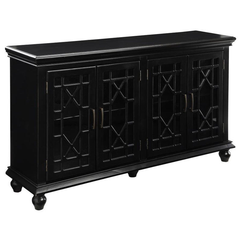 Kovu - 4 Door Wood Lattice Storage Accent Cabinet - Black - Atlantic Fine Furniture Inc