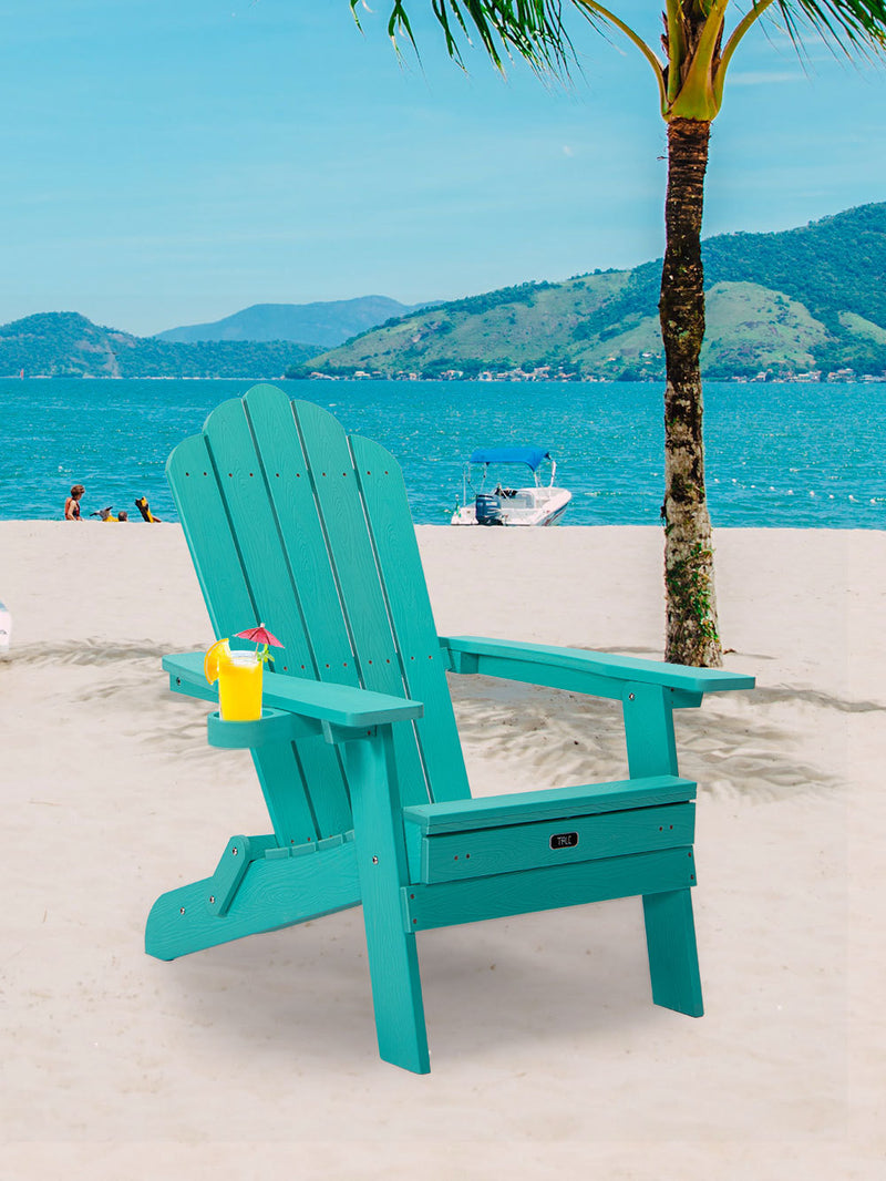 TALE Folding Adirondack Chair with Pullout Ottoman with Cup Holder, Oversized, Poly Lumber,  for Patio Deck Garden, Backyard Furniture, Easy to Install,GREEN. Banned from selling on Amazon