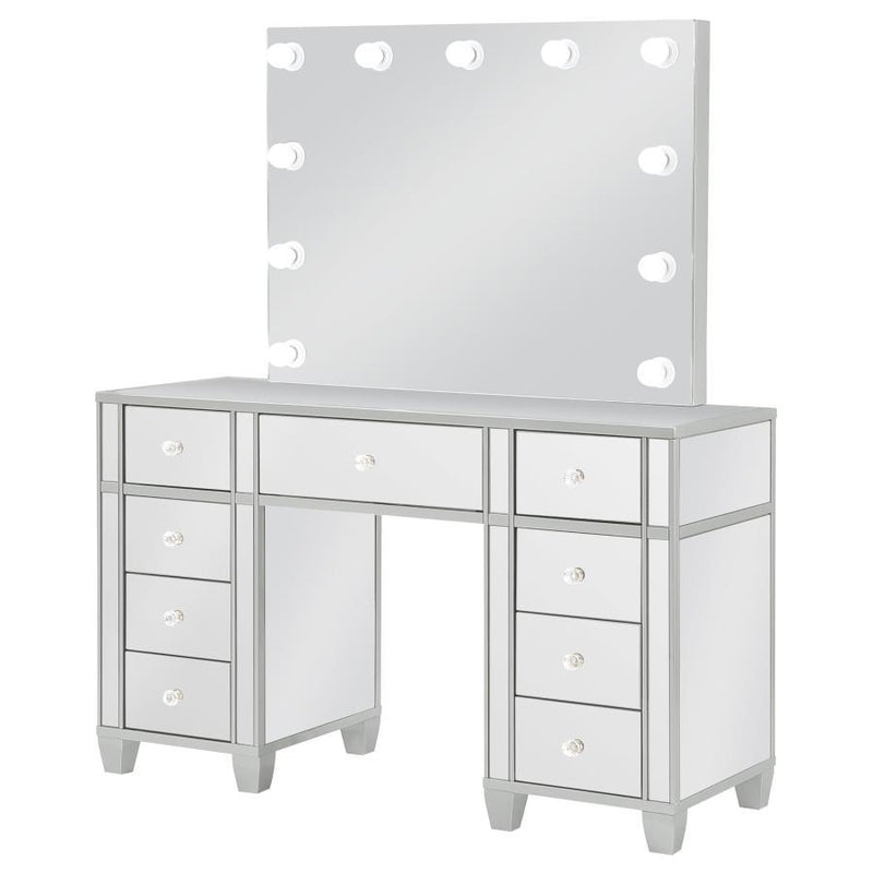 Allora - 9-Drawer Vanity Set With Lighting - Metallic Silver