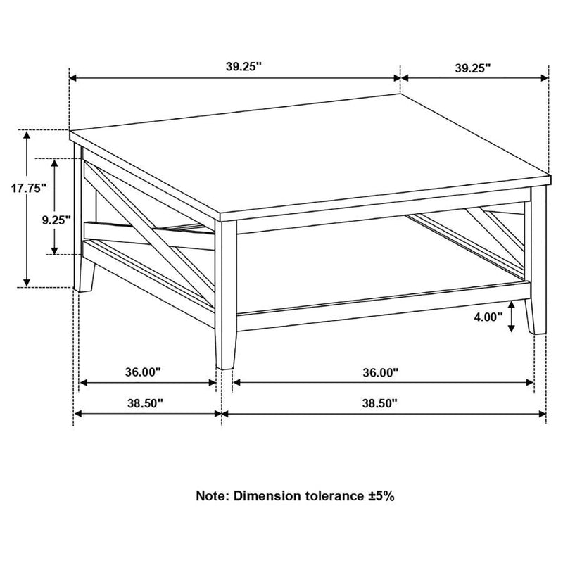 Hollis - Square Wood Coffee Table With Shelf - Brown And White