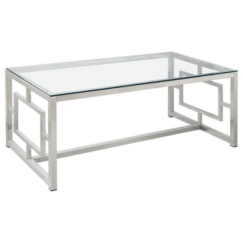 Merced - Rectangular Glass Top Coffee Table - Nickel - Atlantic Fine Furniture Inc