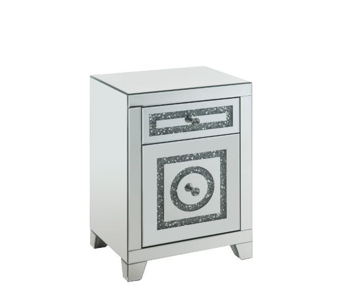 Noralie - Accent Table With Storage Drawers - Mirrored & Faux Diamonds - 26" - Atlantic Fine Furniture Inc