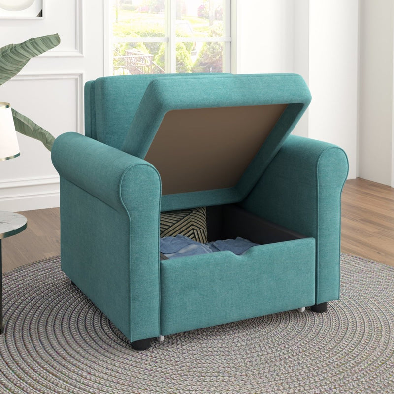 2-in-1 Sofa Bed Chair, Convertible Sleeper Chair Bed,Adjust Backrest Into a Sofa,Single Bed,Modern Chair Bed Sleeper for Adults, Teal - Atlantic Fine Furniture Inc