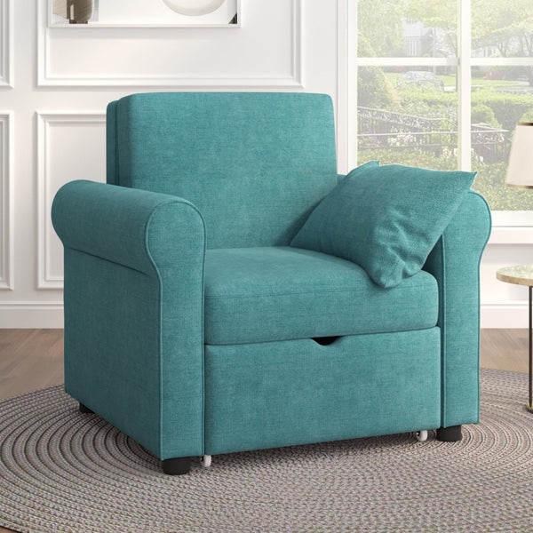 2-in-1 Sofa Bed Chair, Convertible Sleeper Chair Bed,Adjust Backrest Into a Sofa,Single Bed,Modern Chair Bed Sleeper for Adults, Teal - Atlantic Fine Furniture Inc