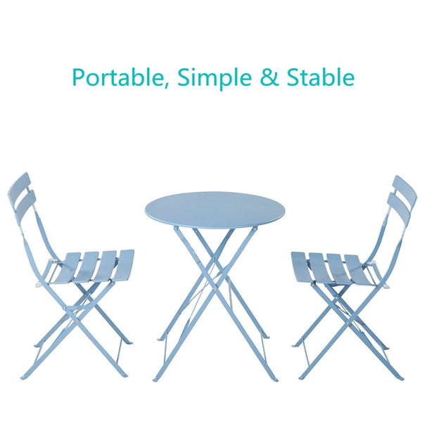 2 Person Bistro Set, 23.6" long Round Table and 2 Chairs, Blue - Atlantic Fine Furniture Inc