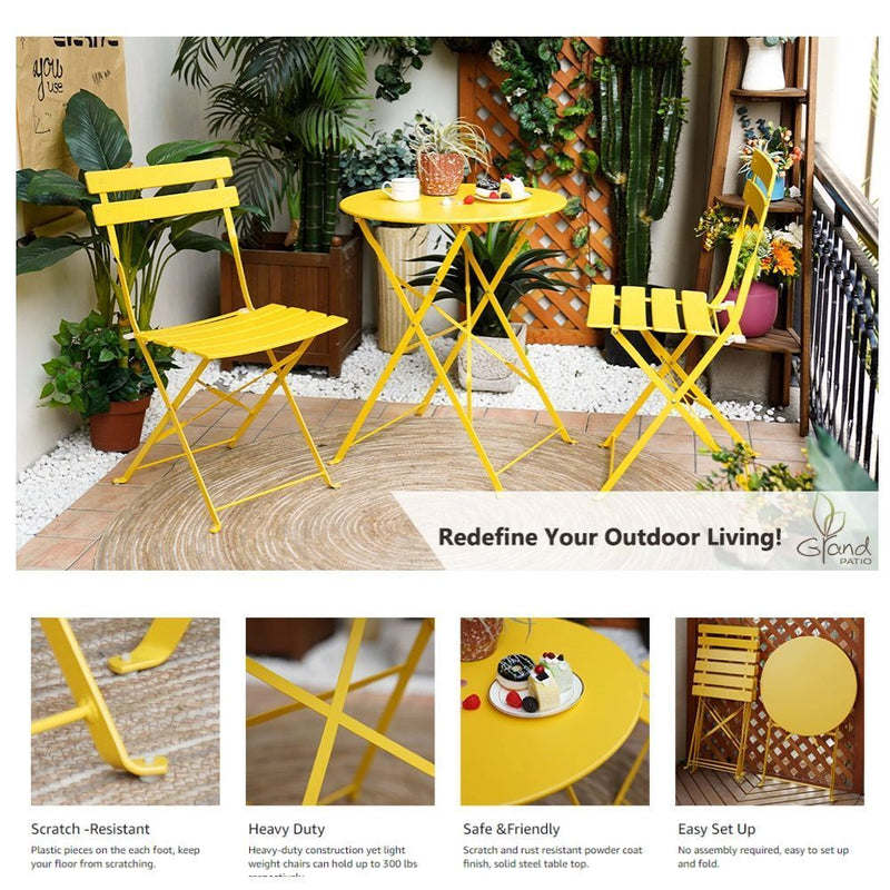 2 Person Bistro Set, 23.6" long Round Table and 2 Chairs, Yellow - Atlantic Fine Furniture Inc