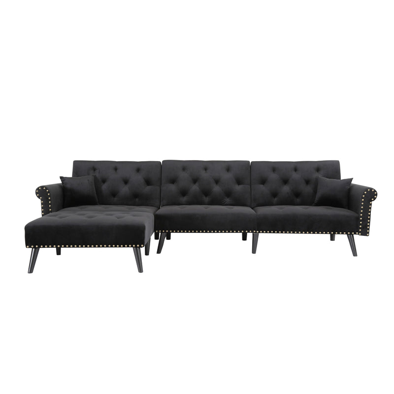 Convertible Sofa bed sleeper Navy Black velvet (same as W223S00869、W223S00706、W223S00457。Size difference, See Details in page.)