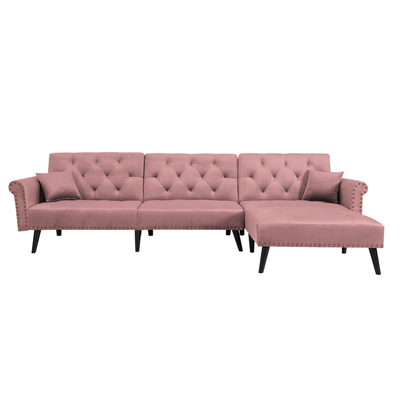 Convertible Sofa bed sleeper Pink velvet (same as W223S01595。Size difference, See Details in page.)