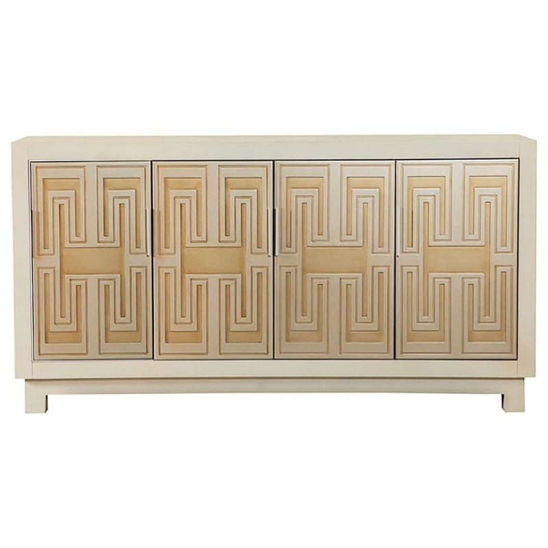 Voula - 4 Door Wood Accent Storage Cabinet - White And Gold - Atlantic Fine Furniture Inc