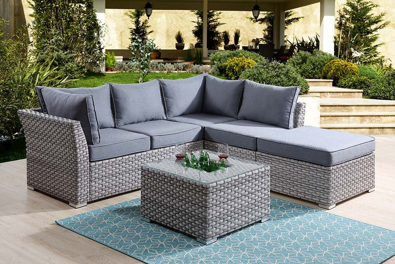 Laurance - Patio Set - Gray Fabric & Gray Finish - Atlantic Fine Furniture Inc