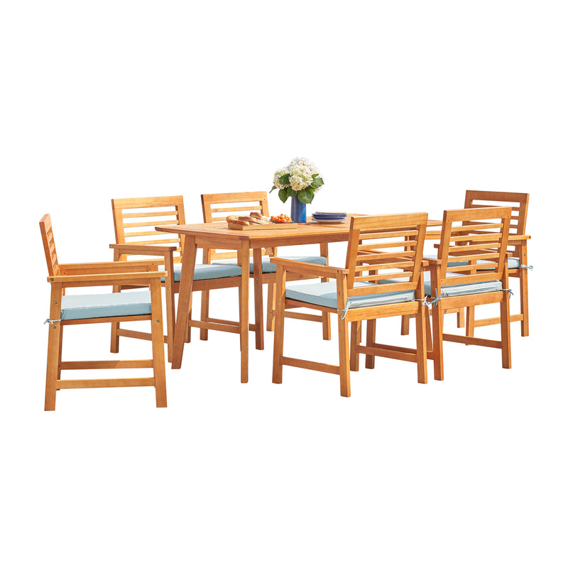 Waimea Honey 7-Piece Slatted Eucalyptus Wood Patio Dining Set with Cushion