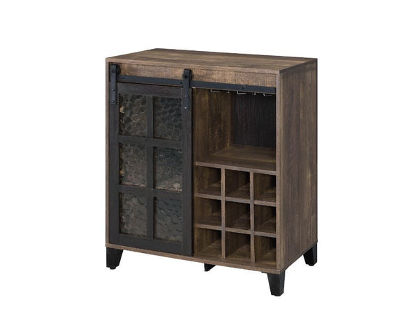 Treju - Wine Cabinet - Obscure Glass, Rustic Oak & Black Finish