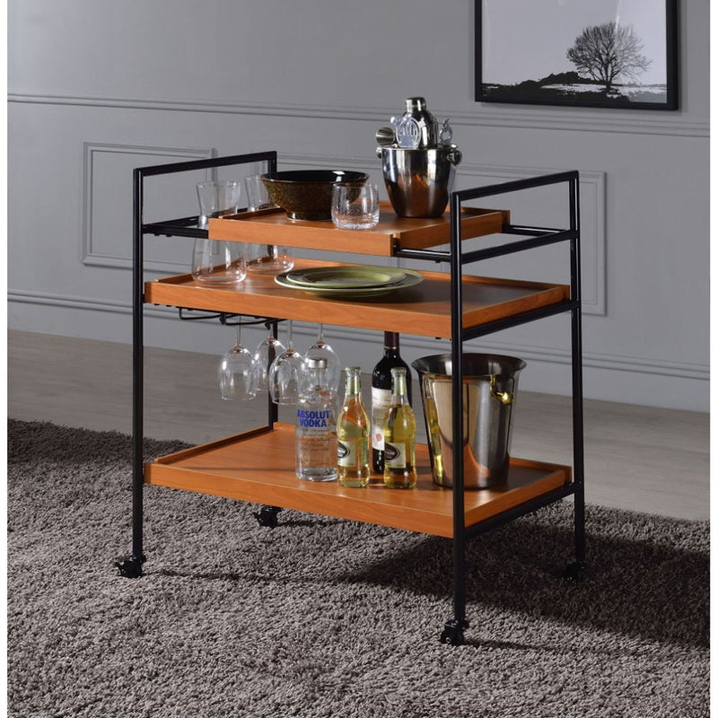 Oaken - Serving Cart - Honey Oak & Black