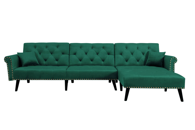 Convertible Sofa bed sleeper Green velvet  (same as W223S01594。Size difference, See Details in page.)