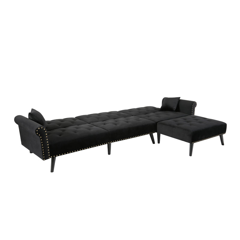 Convertible Sofa bed sleeper Navy Black velvet (same as W223S00869、W223S00706、W223S00457。Size difference, See Details in page.)