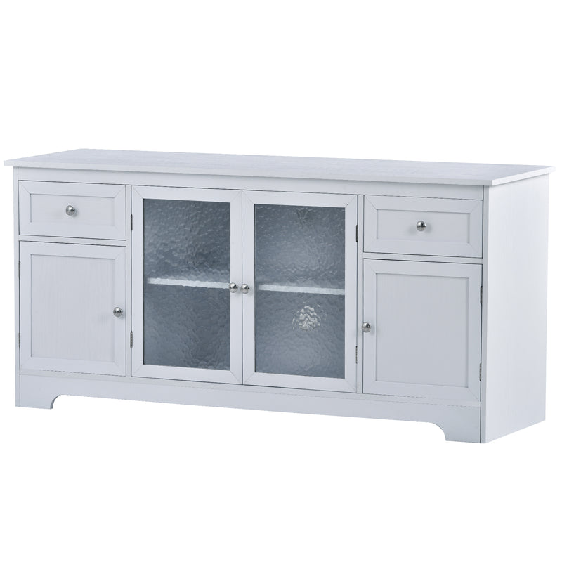 U-Can TV Stand for TV up to 65in with 4 Doors Adjustable Panels Open Style Cabinet, Sideboard for Living room, White