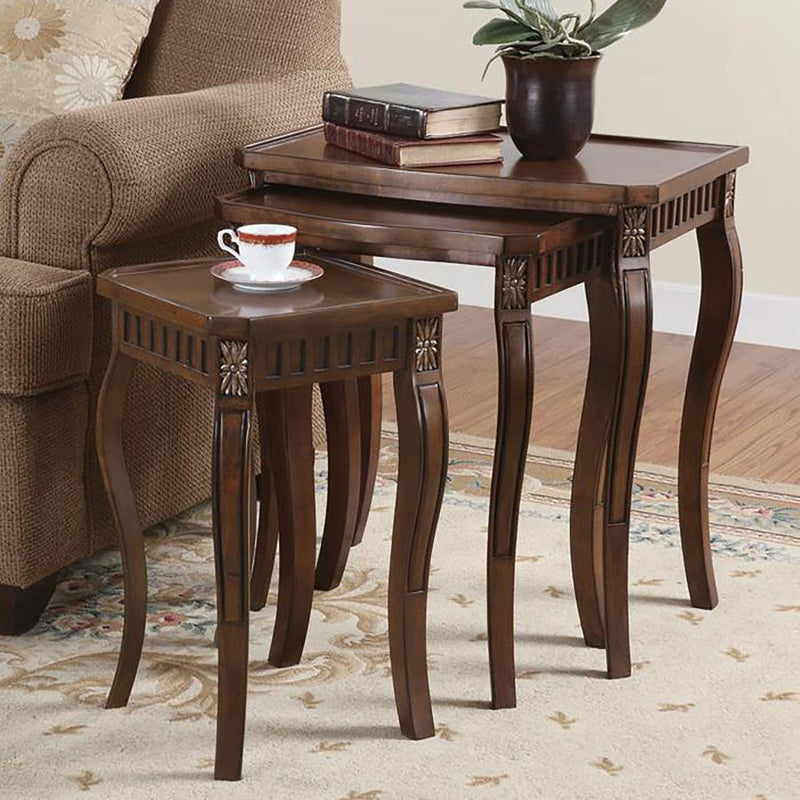 Daphne - 3 Piece Rectangular Wood Nesting Table Set - Warm Brown