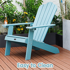 TALE Adirondack Chair Backyard Furniture Painted Seating with Cup Holder All-Weather and Fade-Resistant Plastic Wood for Lawn Outdoor Patio Deck Garden Porch Lawn Furniture Chairs Blue