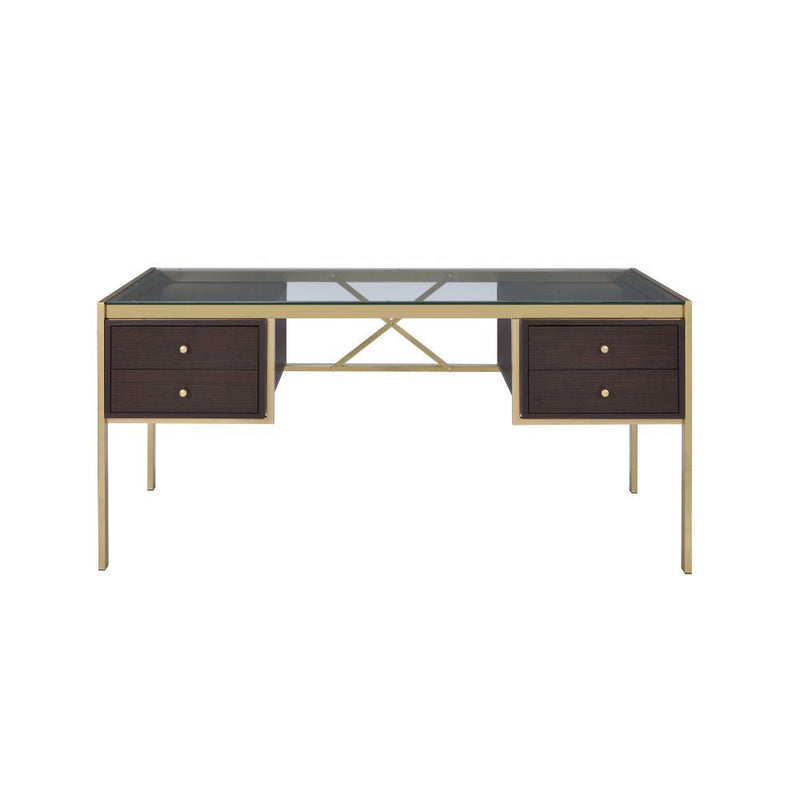 Yumia - Desk - Gold & Clear Glass