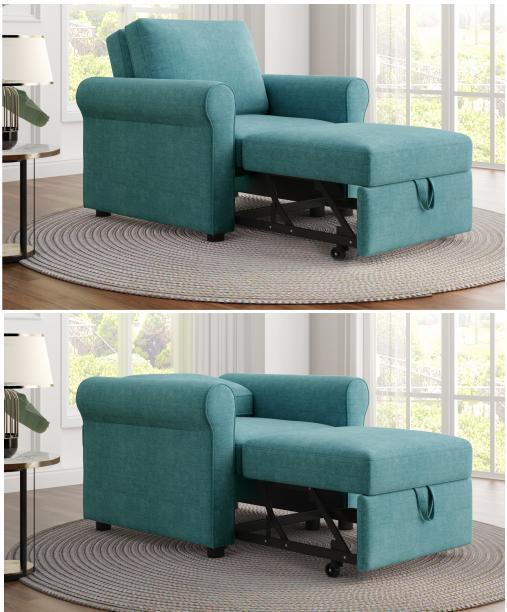 3-in-1 Sofa Bed Chair, Convertible Sleeper Chair Bed,Adjust Backrest Into a Sofa,Lounger Chair,Single Bed,Modern Chair Bed Sleeper for Adults,Teal - Atlantic Fine Furniture Inc