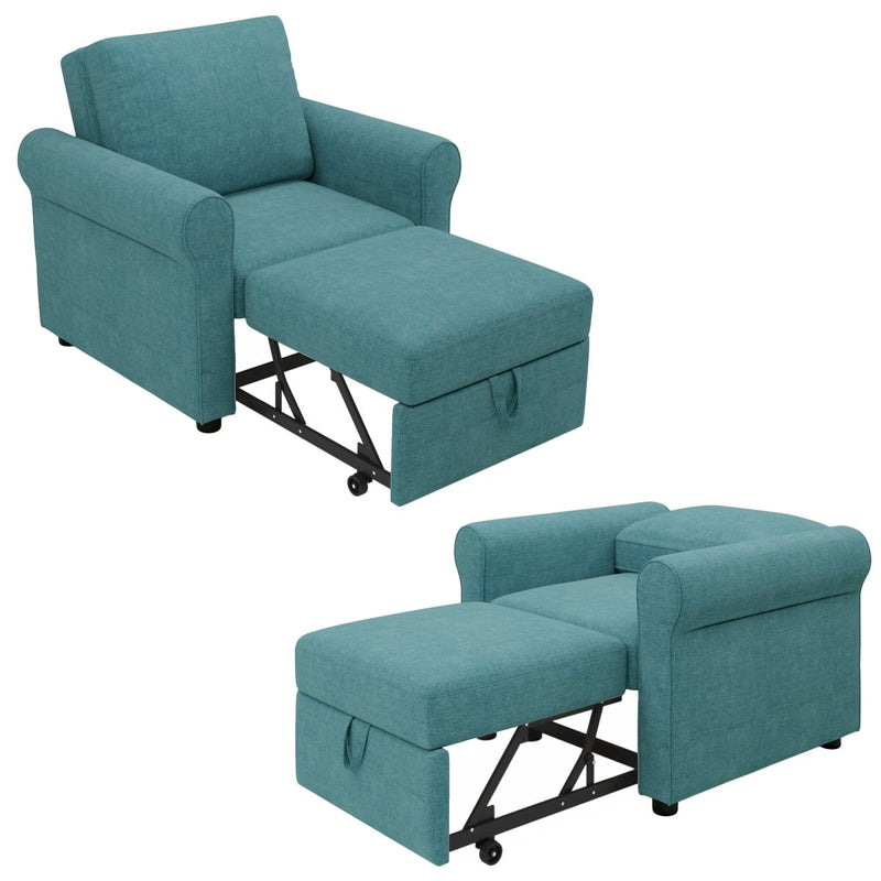 3-in-1 Sofa Bed Chair, Convertible Sleeper Chair Bed,Adjust Backrest Into a Sofa,Lounger Chair,Single Bed,Modern Chair Bed Sleeper for Adults,Teal - Atlantic Fine Furniture Inc