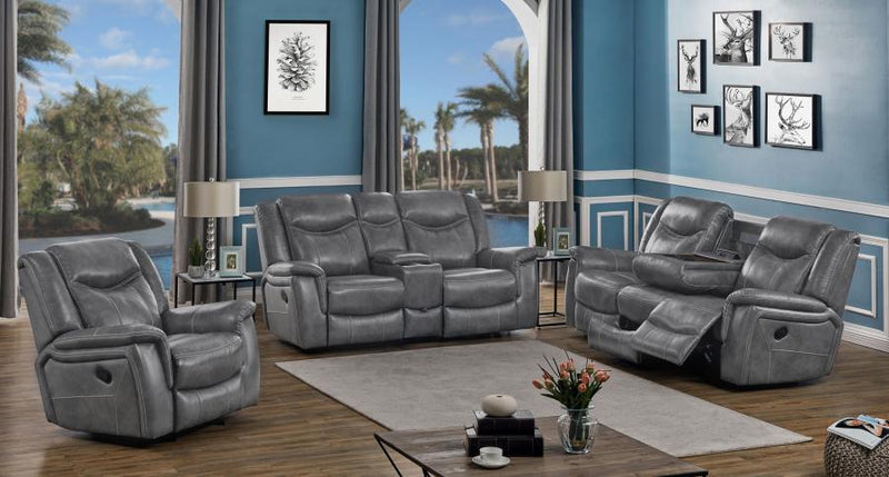 Conrad - Upholstered Padded Arm Glider Recliner - Gray