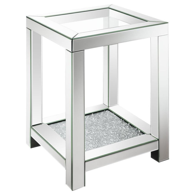 Valentina - 1-Shelf Square Glass Top Side End Table - Silver