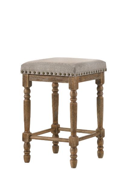 Farsiris - Stool (Set of 2) - Beige Fabric & Weathered Oak Finish - Atlantic Fine Furniture Inc