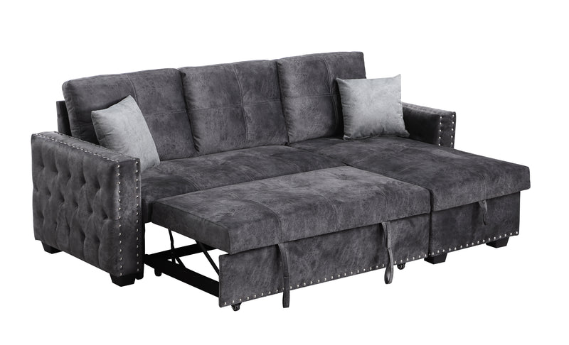 Reversible Sleeper Sectional Storage Sofa Bed,Corner Sofa-Bed With Storage,3 Seat Both Left Handed And Right Handed, Nailheaded