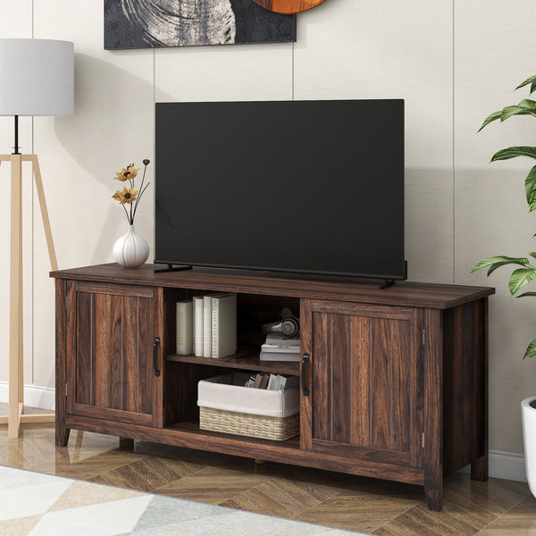 U-Can TV Stand for TV up to 60in with 2  Doors Adjustable Panels Open Style Cabinet, Sideboard for Living room, Tiger