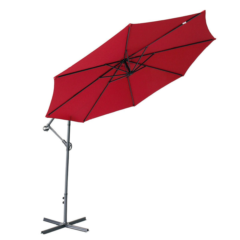 360-Degree Rotation Cantilever Hanging Patio Umbrella with Extra-large Canopy for Outdoor Use, Wine Red - Atlantic Fine Furniture Inc