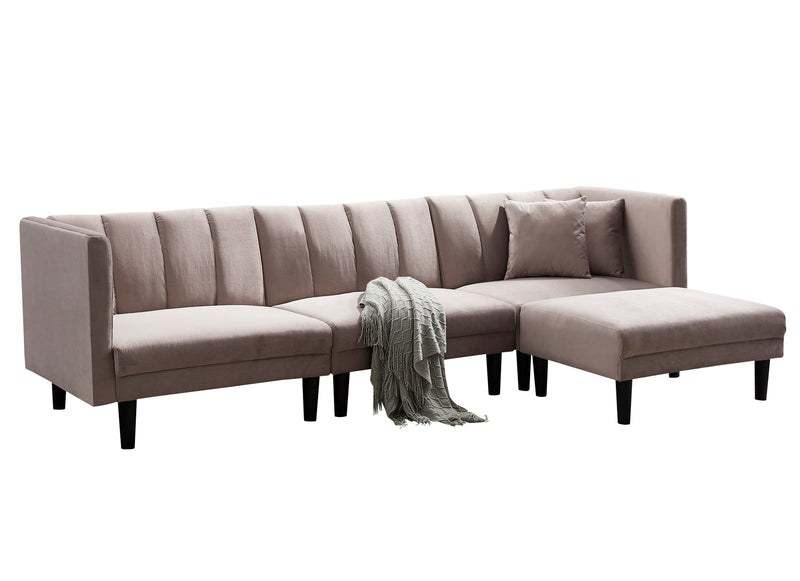 REVERSIBLE SECTIONAL SOFA SLEEPER WITH 2 PILLOWS LIGHT GREY VELVET(W223S00364)